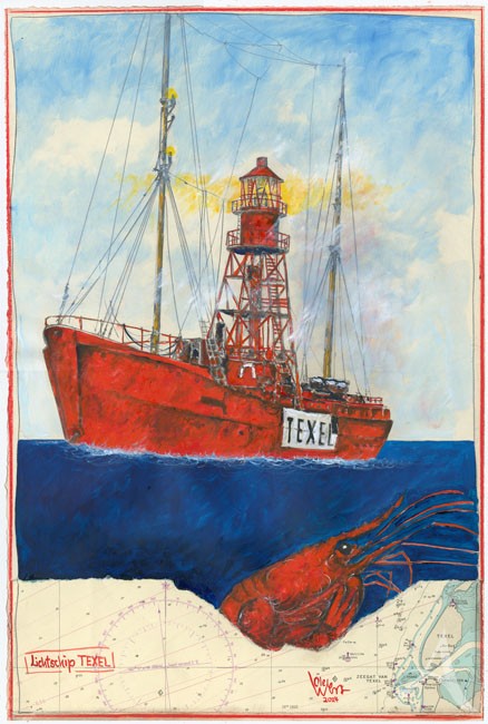 Große Original- Zeichnung "LICHTSCHIP" (Texel) von Ole West