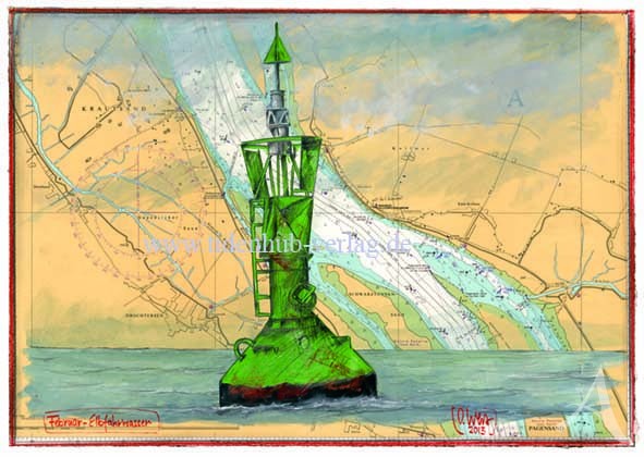 Kunstdruck auf LEINWAND "Elbfahrwasser" von Ole West, ca.: 50x70cm
