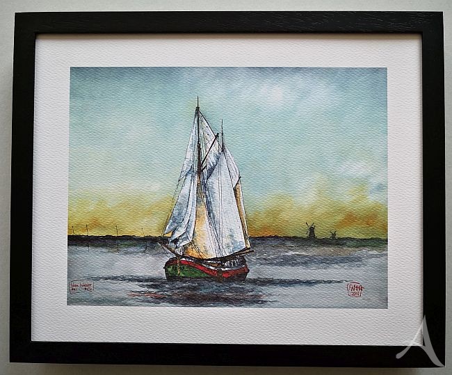 "Vom Wasser aus - Greetsiel"" - GERAHMTER Kunstdruck von Ole West - (24 x 30)