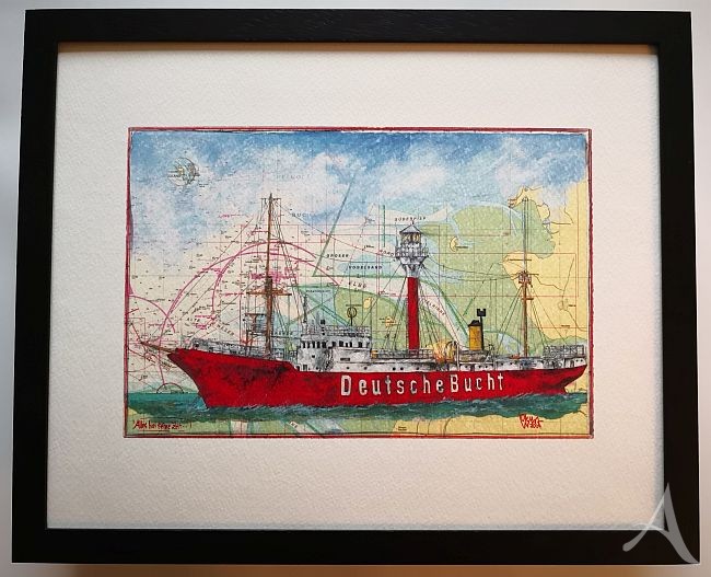 "Alles hat seine Zeit...(Feuerschiff - Deutsche Bucht)" - GERAHMTER Kunstdruck von Ole West - (24 x 30)