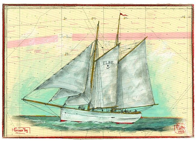 Kunstdruck auf LEINWAND "Grauer Tag" (Segelschiff) von Ole West, ca.: 50x70cm