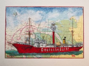 "Alles hat seine Zeit...(Feuerschiff - Deutsche Bucht)" - GERAHMTER Kunstdruck von Ole West - (24 x 30)