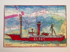 "Nicht lange her...(Feuerschiff - Elbe 1)" - GERAHMTER Kunstdruck von Ole West - (24 x 30)