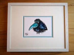 Kleine Original-Zeichnung "VOGEL" - fertig gerahmt - Passepartout  - Holzrahmen - 24 x 30