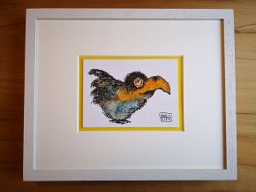 Kleine Original-Zeichnung "VOGEL" - fertig gerahmt - Passepartout  - Holzrahmen - 24 x 30