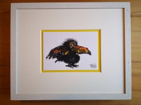 Kleine Original-Zeichnung "VOGEL" - fertig gerahmt - Passepartout  - Holzrahmen - 24 x 30