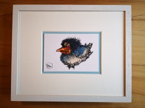 Kleine Original-Zeichnung "VOGEL" - fertig gerahmt - Passepartout  - Holzrahmen - 24 x 30