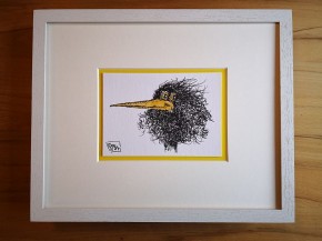 Kleine Original-Zeichnung "VOGEL" - fertig gerahmt - Passepartout  - Holzrahmen - 24 x 30