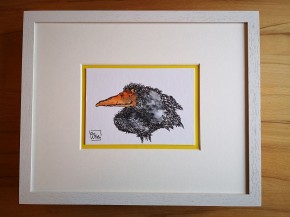 Kleine Original-Zeichnung "VOGEL" - fertig gerahmt - Passepartout  - Holzrahmen - 24 x 30